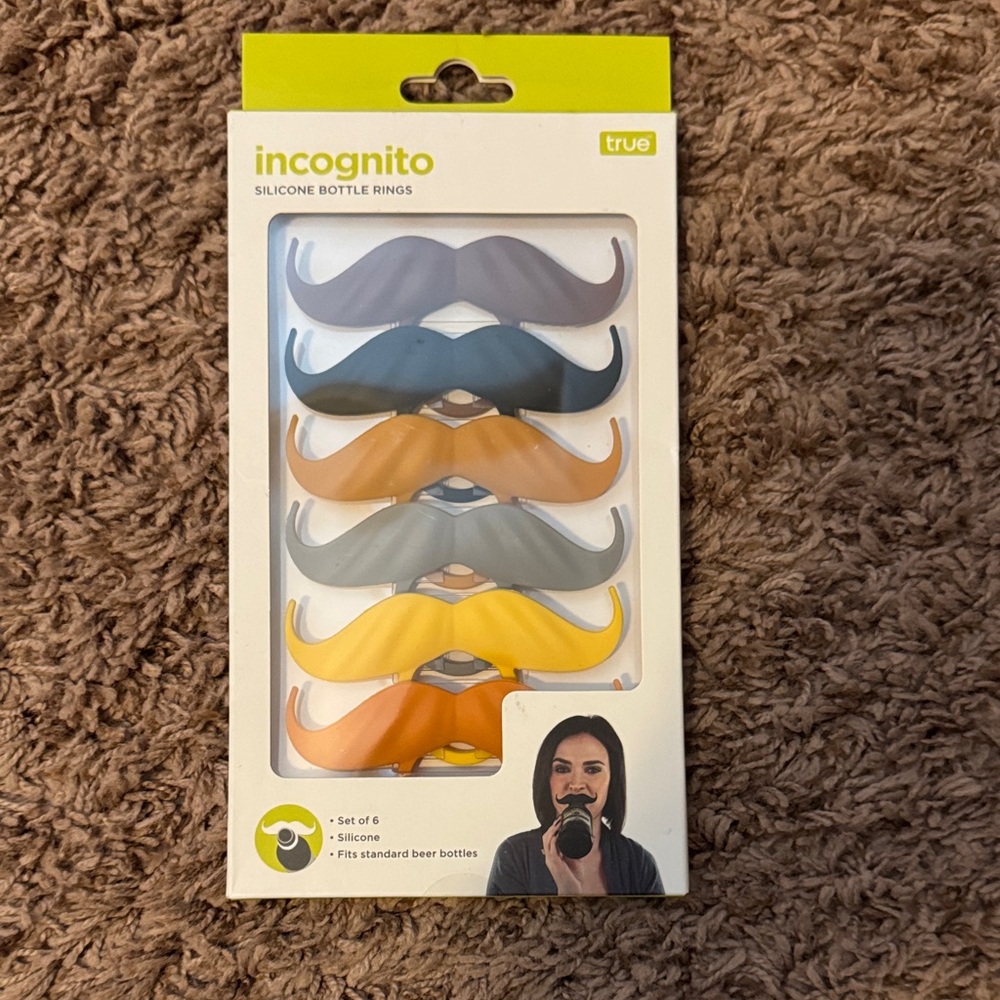 incognito Silicone Mustache Bottle Rings - Multicolor (Set of 6)